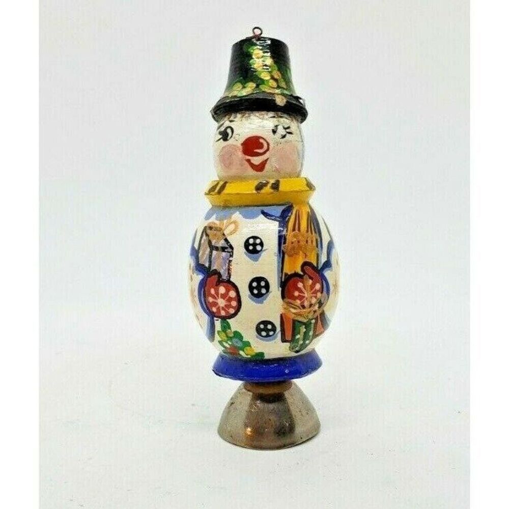 Hand painted Christmas Snowman with a bell on the bottom that rings Vintage